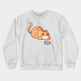 Orange Tabby Cat Playing With Mouse Crewneck Sweatshirt